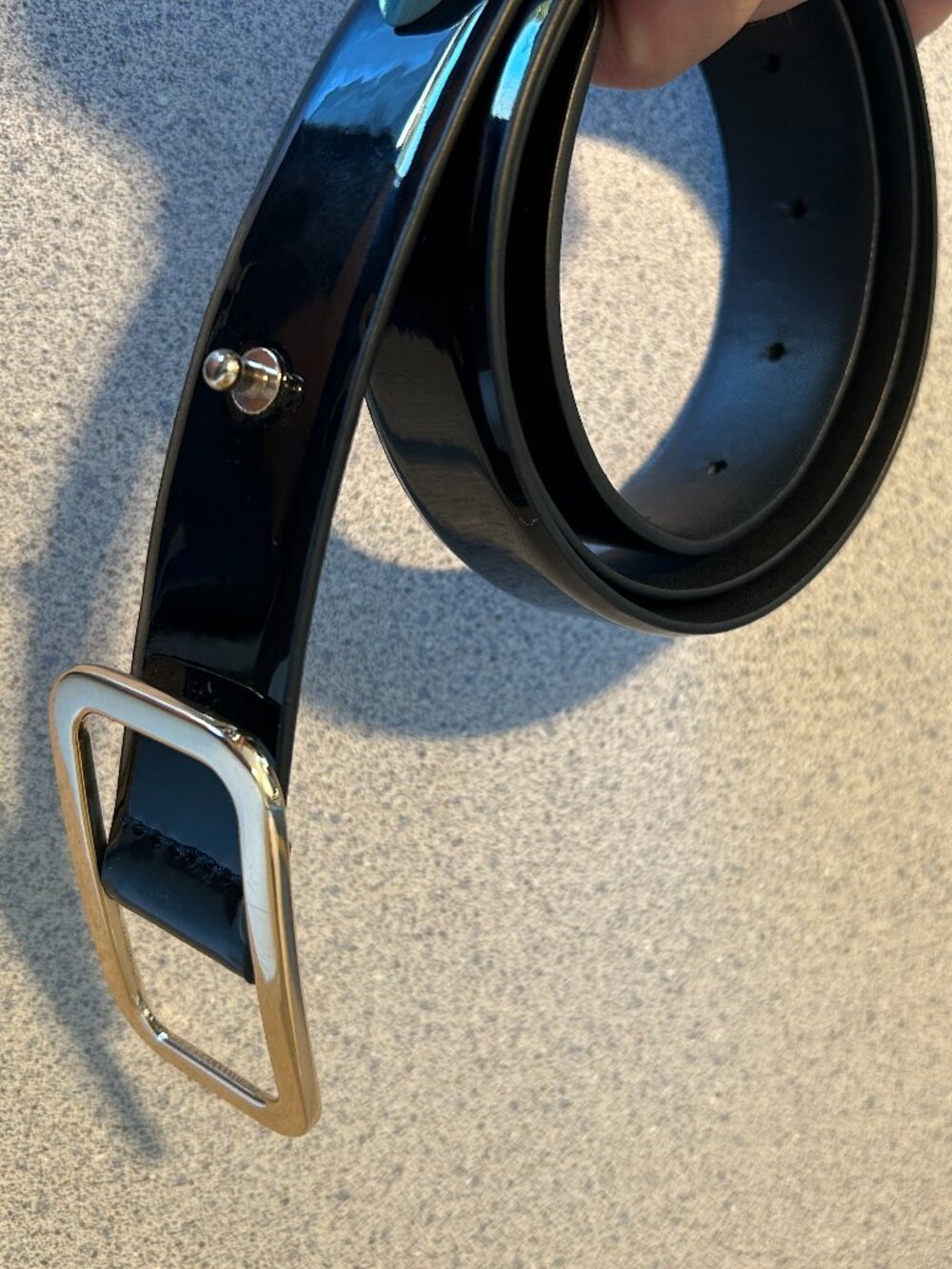 Linea Pelle - Black 1" Shiny Leather Belt with Gold Rectangle Hardware